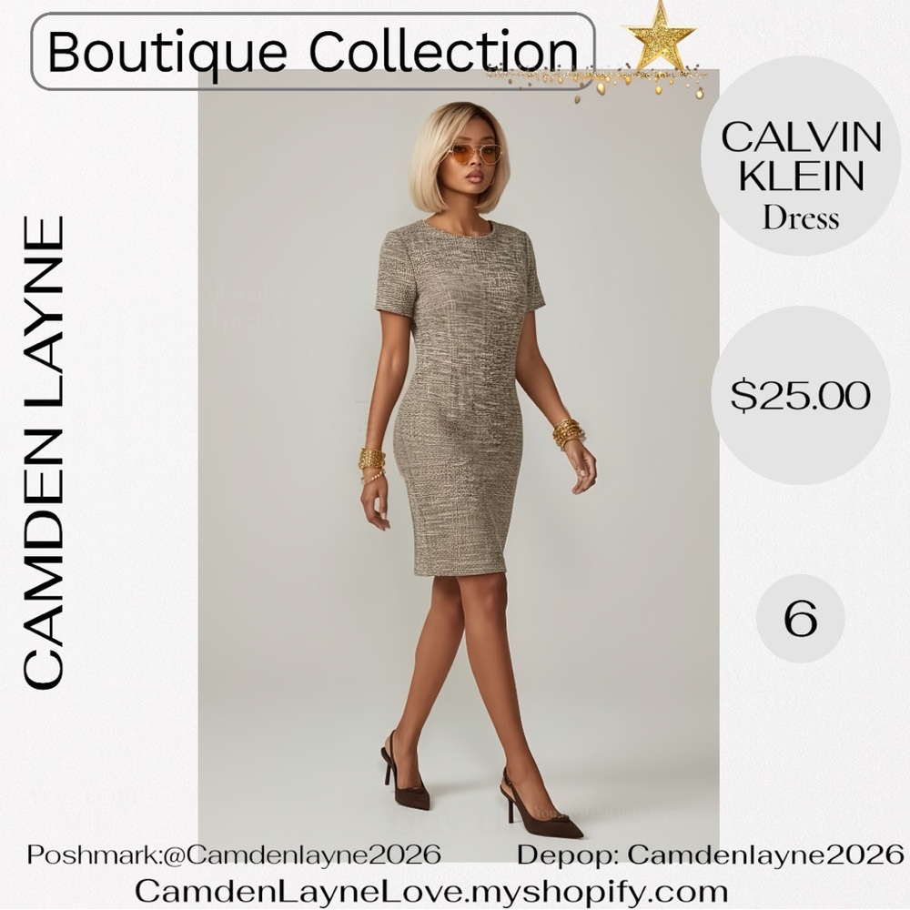 Calvin Klein Brown Mini Sheath Dress Crew Neck